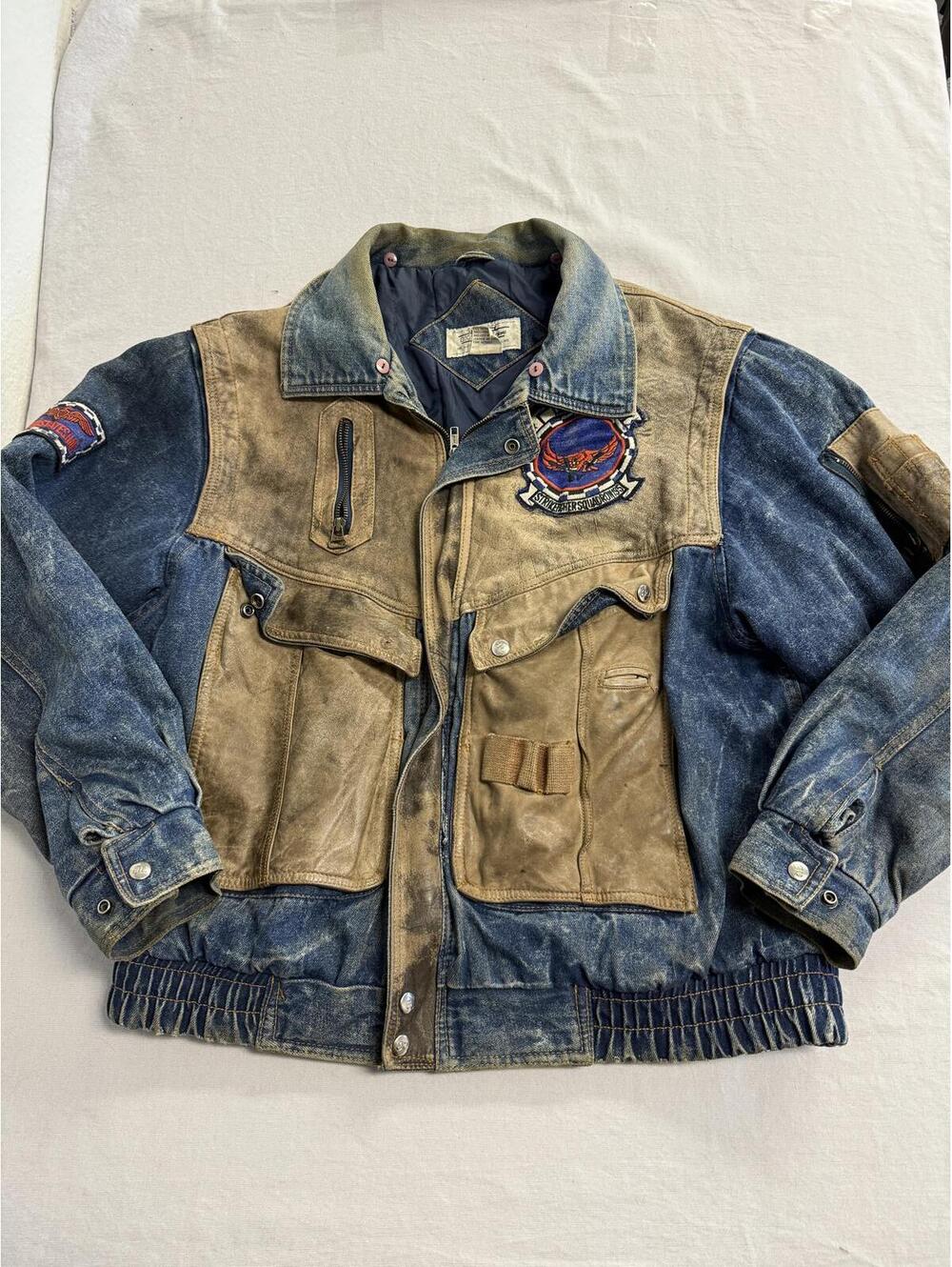 Vintage 80s US Navy Bomber Jacket Huge Back Patch Korea -L